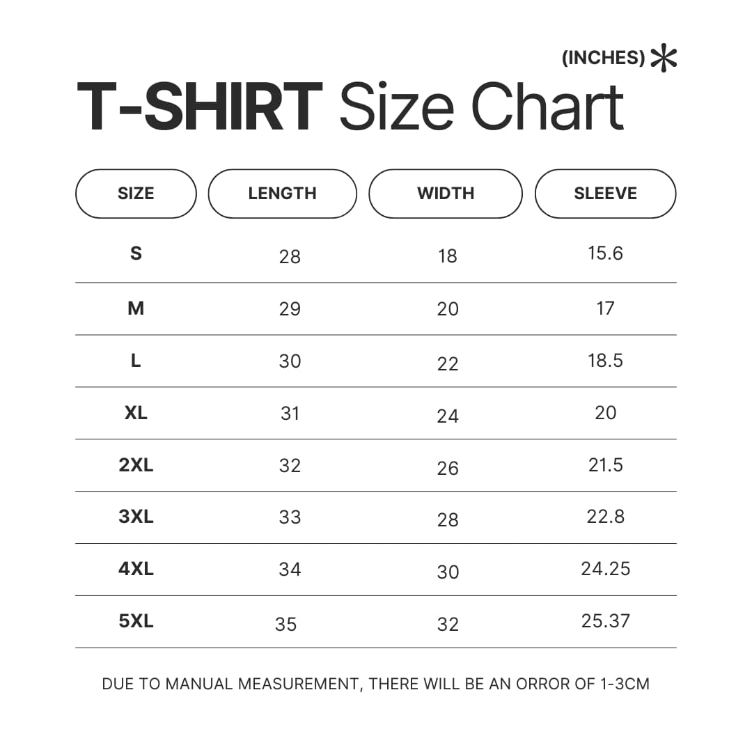 T shirt Size Chart - Chainsaw Man AU Store