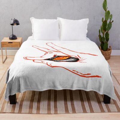Kon Fox Demon Chainsaw Red Line Art Throw Blanket